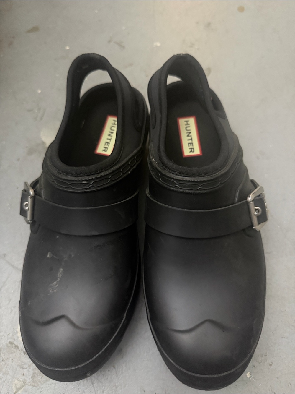 Hunter Black Rubber Clog with Buckle Strap